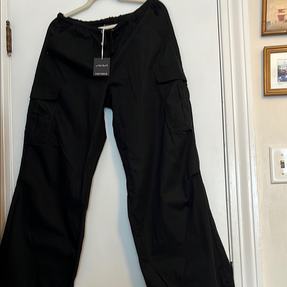 Factorie Black draw Cord Parachute Elastic Waist Pants